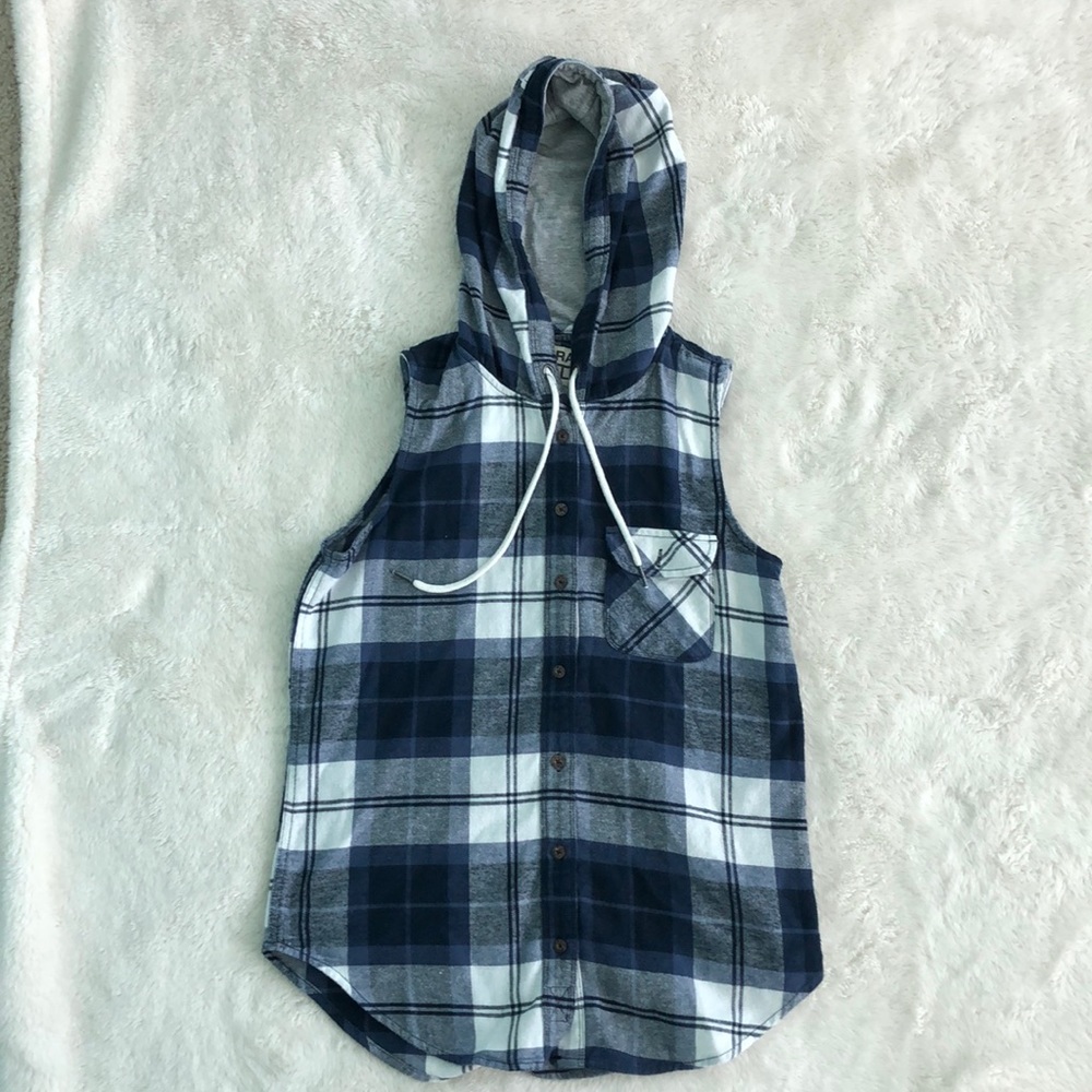 Garage flannel cut-off shirt with hood